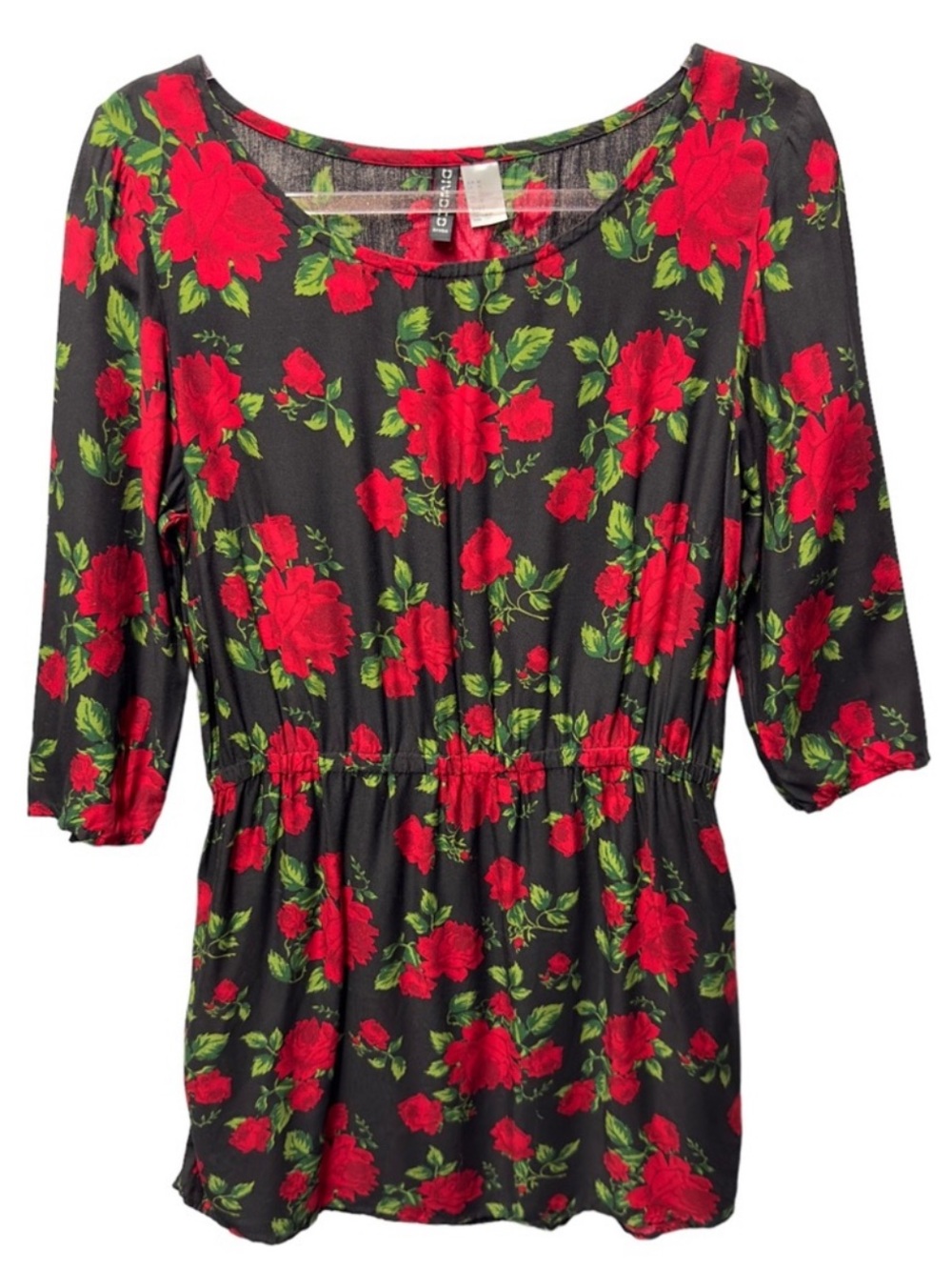 Pure Rayon Chambray Knit Roses Floral Mini Dress